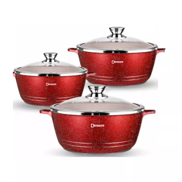 Royal Dessini Cookware Set 24,28,32Cm Non-Stick Casserole Pot Glass Lids 6Pc Set 1 Royal Dessini Cookware Set 24,28,32Cm Non-Stick Casserole Pot Glass Lids 6Pc Set