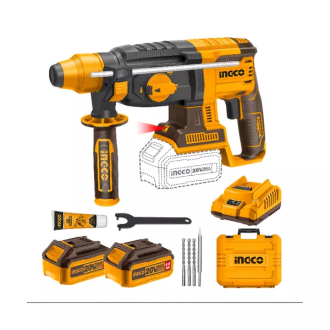 Ingco Cordless Rotary Hammer Drill 20V with Brushless Motor, SDS Plus, Integrated LED, Battery & Charger CRHLI202287