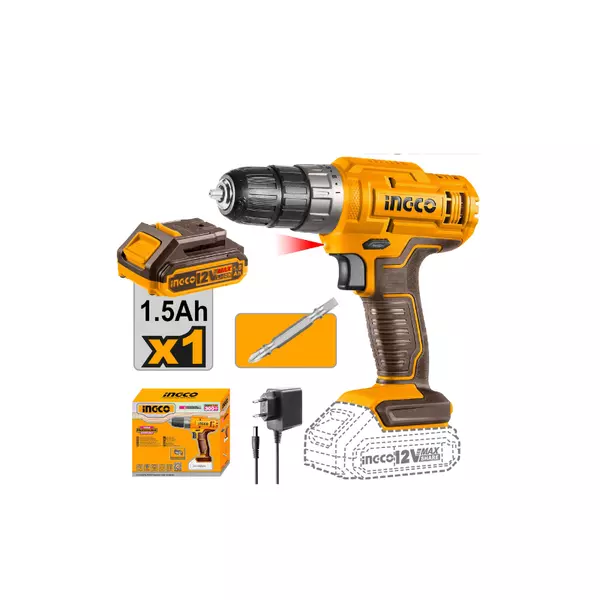 Ingco Cordless Drill Lithium-Ion 12V 20Nm With Integrated Work Light &Amp; Led Battery Power Indicator Cdli1218 1 Ingco Cordless Drill Lithium-Ion 12V 20Nm With Integrated Work Light &Amp; Led Battery Power Indicator Cdli1218