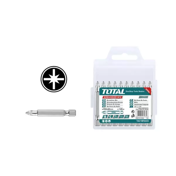 Total Screw Driver Bit Set Pz2 50Mm, Magnetic, S2 Nickel Plated 10Pcs Set Tac16Pz223 1 Total Screw Driver Bit Set Pz2 50Mm, Magnetic, S2 Nickel Plated 10Pcs Set Tac16Pz223
