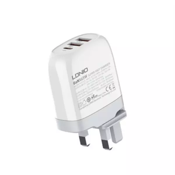 Ldnio Super Fast Charging 65W With 3 Port 1Pd+2Qc3.0, Replaceable Plug Charger With Type-C-Lightning Cable, A3511Q 1 Ldnio Super Fast Charging 65W With 3 Port 1Pd+2Qc3.0, Replaceable Plug Charger With Type-C-Lightning Cable, A3511Q