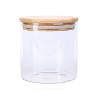Generic Glass Jar Round with Wooden Lid 10x20cm – Elegant Storage Container for Kitchen & Home R1020(1-6)