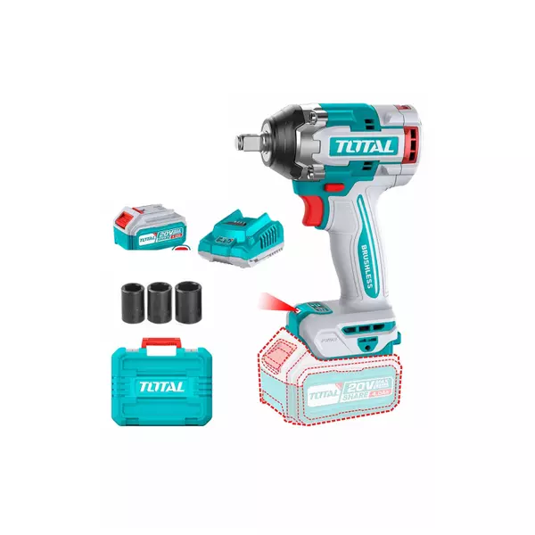 Total Cordless Impact Wrench 1/2&Quot; Lithium-Ion 20V With Brushless Motor, Integrated Led Work Light, Battery &Amp; Charger Tiwli2050 1 Total Cordless Impact Wrench 1/2&Quot; Lithium-Ion 20V With Brushless Motor, Integrated Led Work Light, Battery &Amp; Charger Tiwli2050