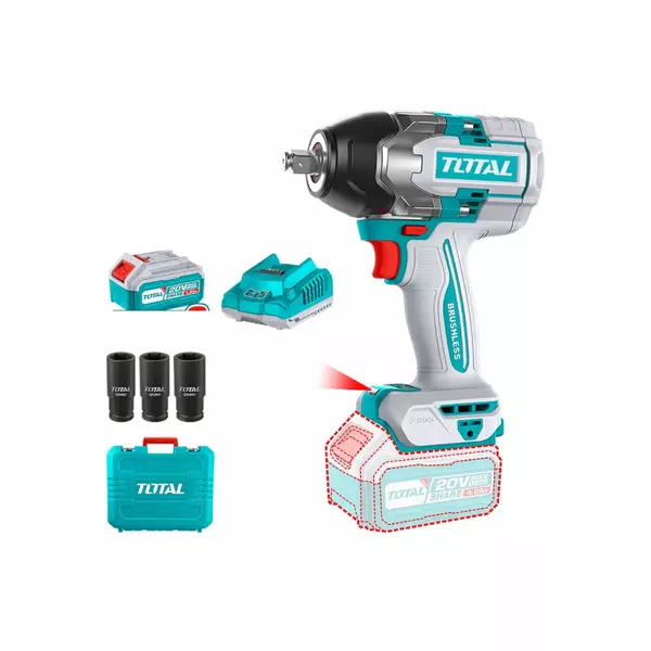 Total Cordless Impact Wrench 1/2&Quot; Lithium-Ion 20V With Brushless Motor, Integrated Led Work Light, Battery &Amp; Charger Tiwli2085 1 Total Cordless Impact Wrench 1/2&Quot; Lithium-Ion 20V With Brushless Motor, Integrated Led Work Light, Battery &Amp; Charger Tiwli2085