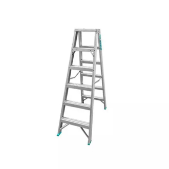 Total Double Sided Folding Ladder Aluminium 2 x 6 Steps, Easily Foldable for Space Saving Storage, Oxidation THLAD01061