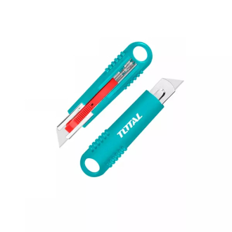 Total Self Retracting Utility Knife/Snap Off Blade 140mm19x61​mm with Flat Push Button, Non Slip Ergonomic TRSUK19