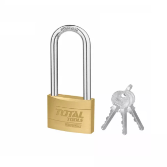 Total Brass Padlock Heavy Duty Long Shackle 50mm, Solid Brass Cylinder with Pins, 3pcs Brass Keys TLK32502L