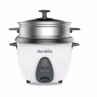 Decakila Rice Cooker 2.8l Keep Warm Function Nonstick Coated Pot 900w Keer035w 15 cups with spoon, measuring cup and aluminium steaming basket single side nonstick pot coating