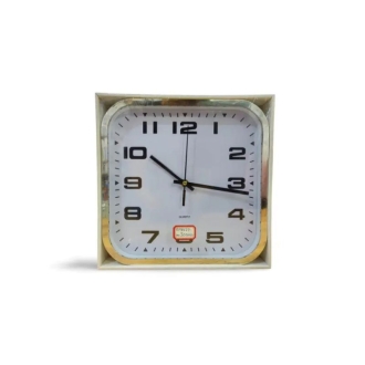 Generic High Quality Fashionable/Elegant Design Medium Size Battery Operated Square Shaped Analog Silent Quartz Wall Clock Silver Outer Rim