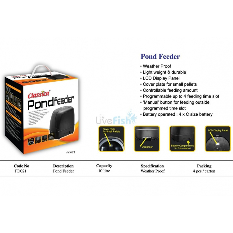 Classica Pond Feeder Programmable Up To 3 Feeding Time Slots 3 Classica Pond Feeder Programmable Up To 3 Feeding Time Slots