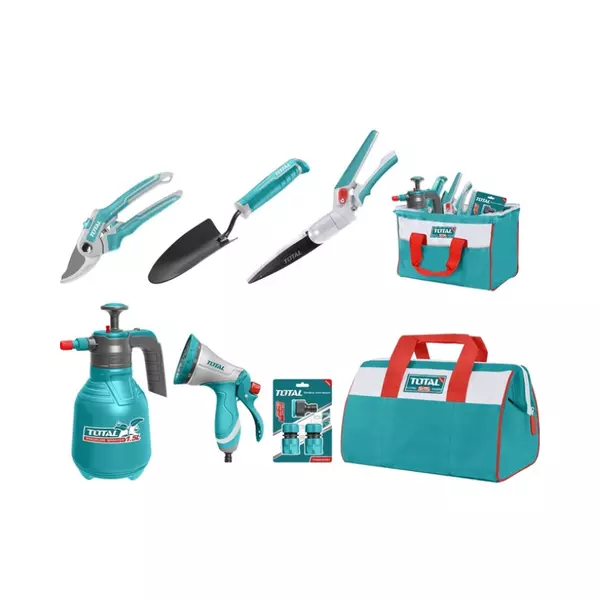 Total 7Pcs Garden Tools Set With Trowel, Nozzle, Quick Connector, Pressure Sprayer, Tool Bag, Pruning &Amp; Glass Shears Tos23048 1 Total 7Pcs Garden Tools Set With Trowel, Nozzle, Quick Connector, Pressure Sprayer, Tool Bag, Pruning &Amp; Glass Shears Tos23048