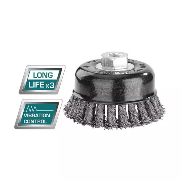Total Wire Cup Brush With Nut 75Mm Twisted Hard Silver Tac32035 1 Total Wire Cup Brush With Nut 75Mm Twisted Hard Silver Tac32035